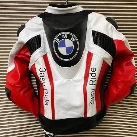 BMW 3ASY Ride Leather Jacket – Rear Profile Full back view of BMW 3ASY Ride motorcycle jacket with dual "3asy Ride" text and BMW roundel.