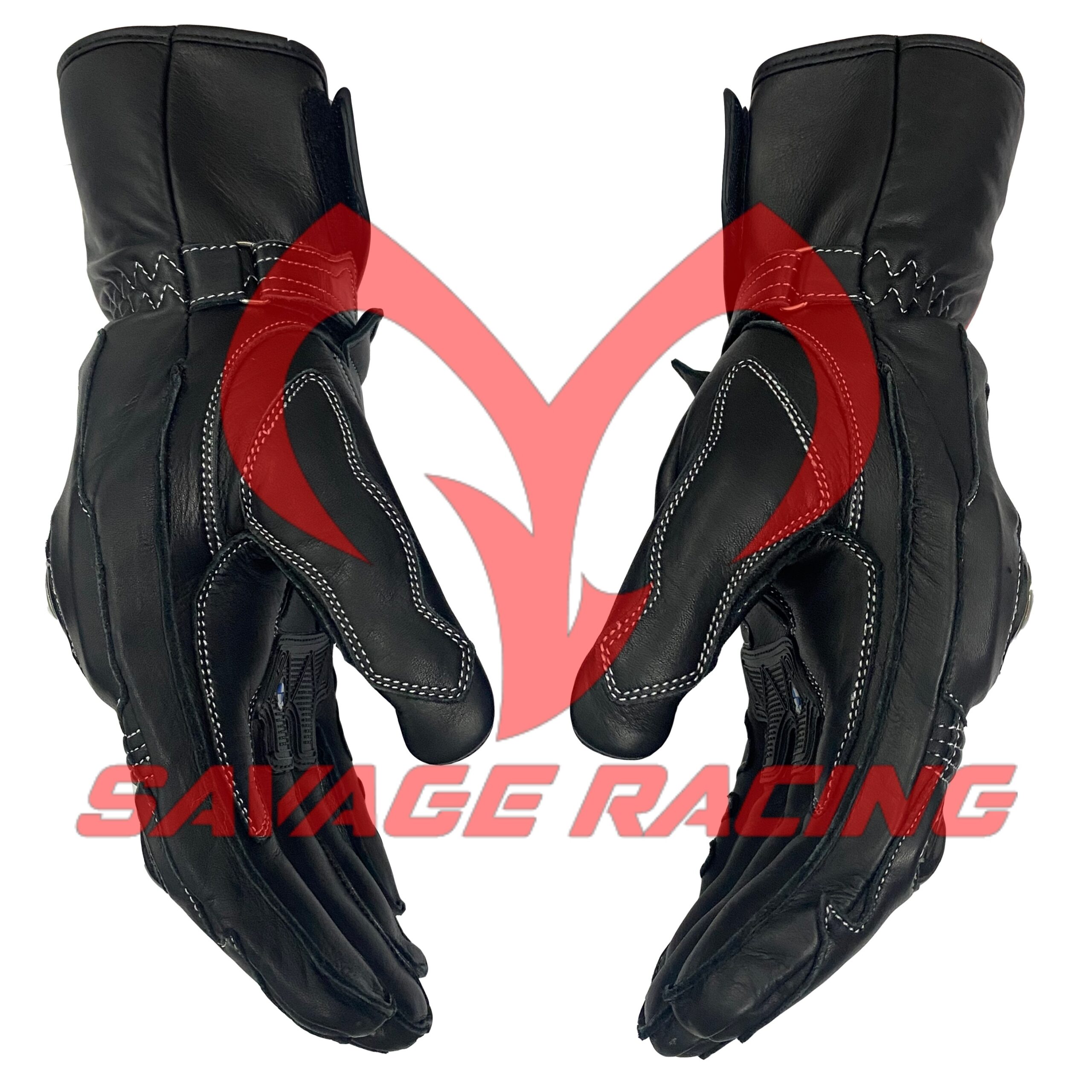 Full Leather BMW Racing Gloves with Ergonomic Fit Rear view of BMW Motorrad racing gloves showing leather flexibility and stitching