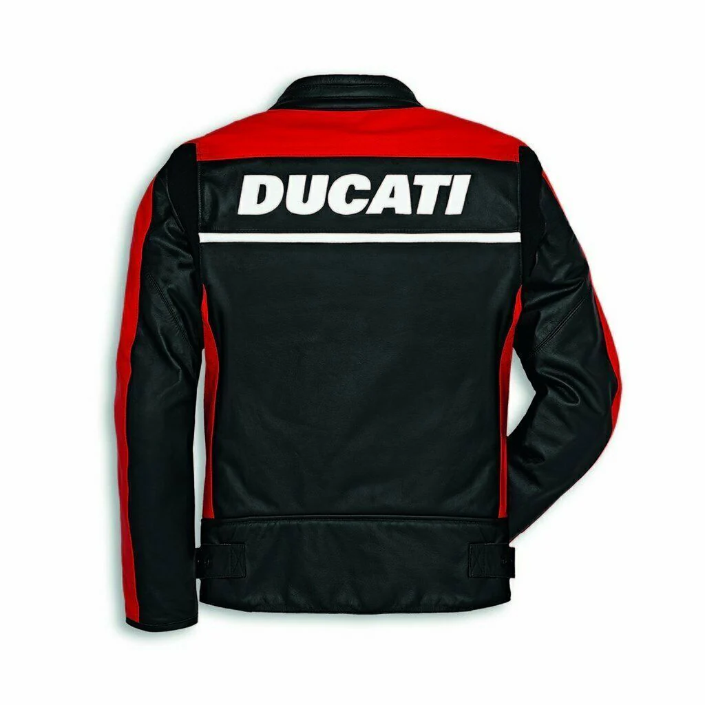 Ducati C1 Leather Biker Jacket – Rear Design with Classic Logo Ducati C1 Men Motorcycle Leather Biker Jacket Back View