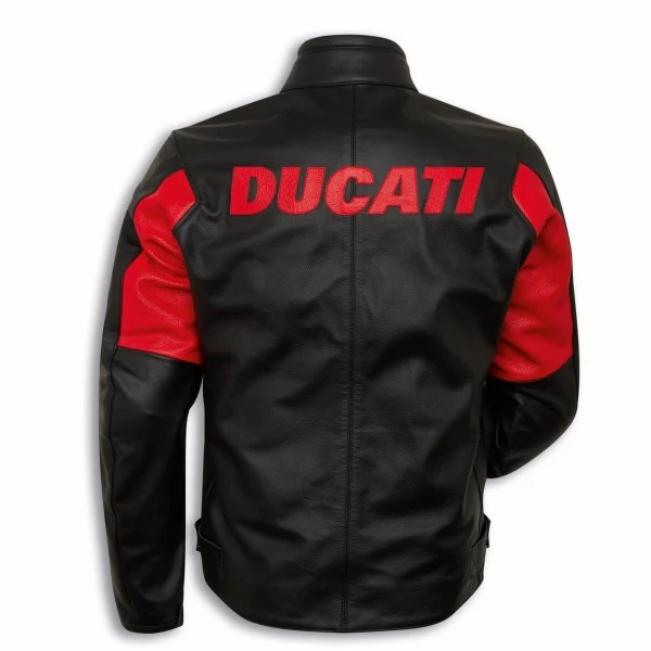 Ducati C4 Motorcycle Leather Jacket - Back View Ducati C4 black and red leather motorcycle jacket back view