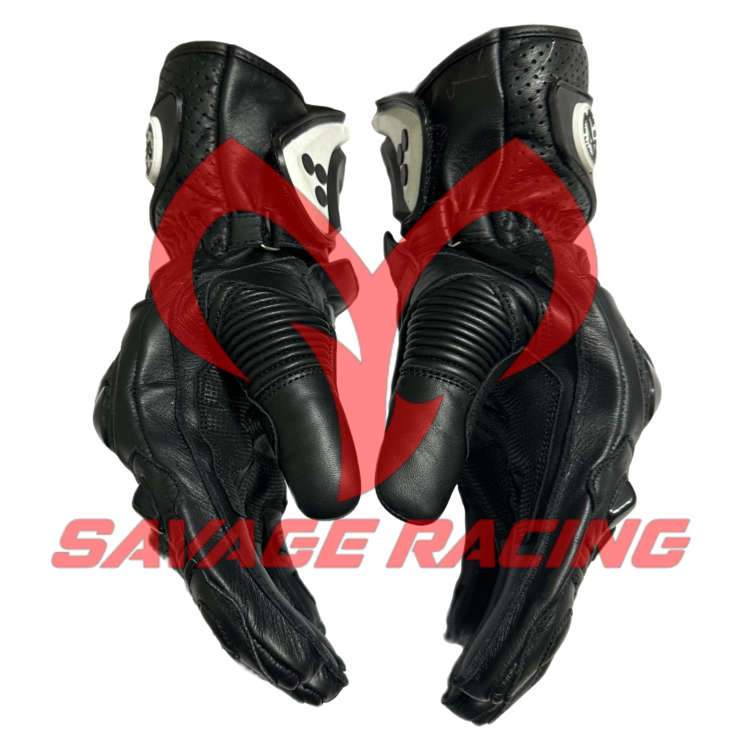 GP Pro Motorcycle Gloves - Side Profile with Ergonomic Curve GP Pro Leather Gloves Side Angle View with Protective Wrist Panel