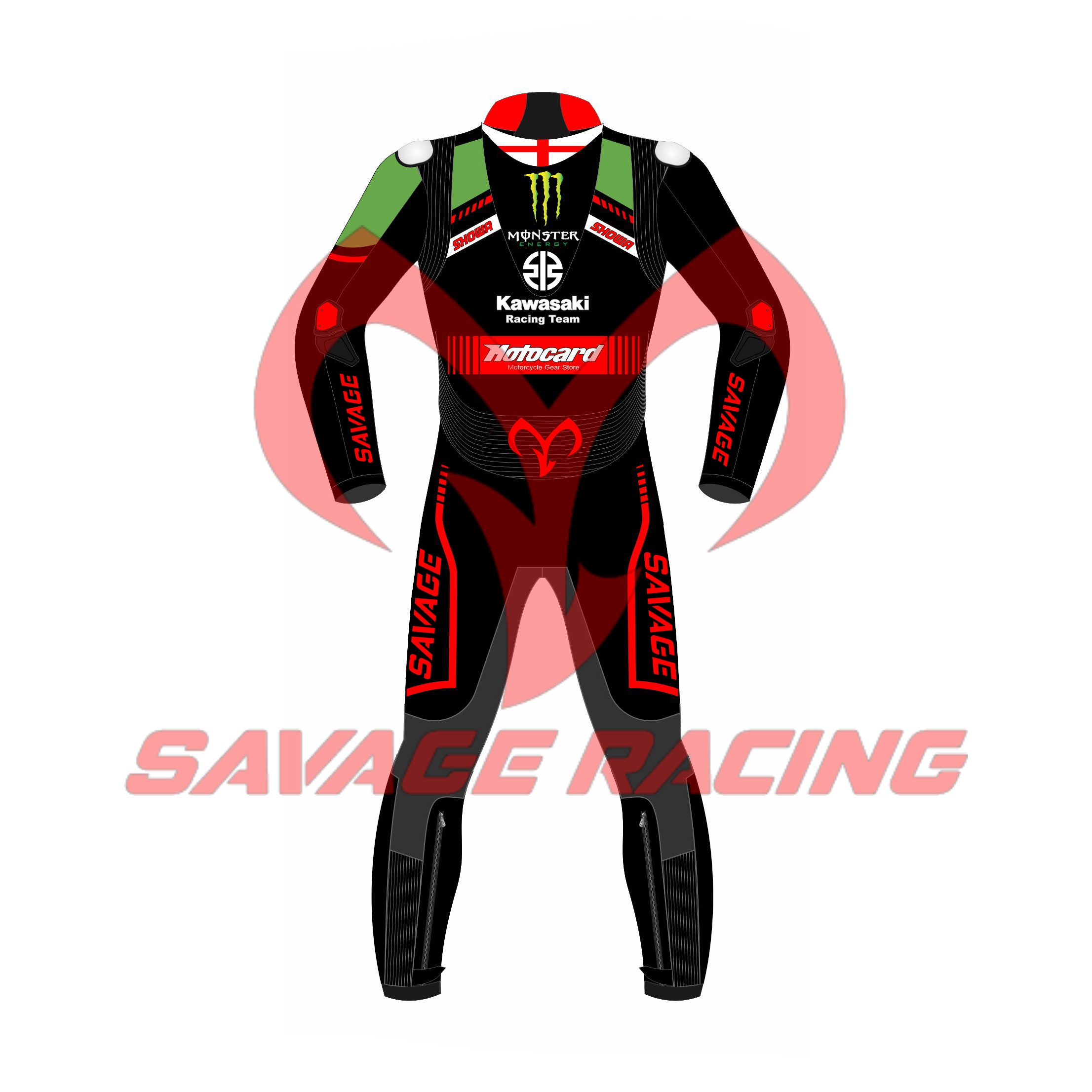 Savage Racing Jonathan Rea Kawasaki Suit Kawasaki WSBK 2021 leather suit back view Savage Racing edition
