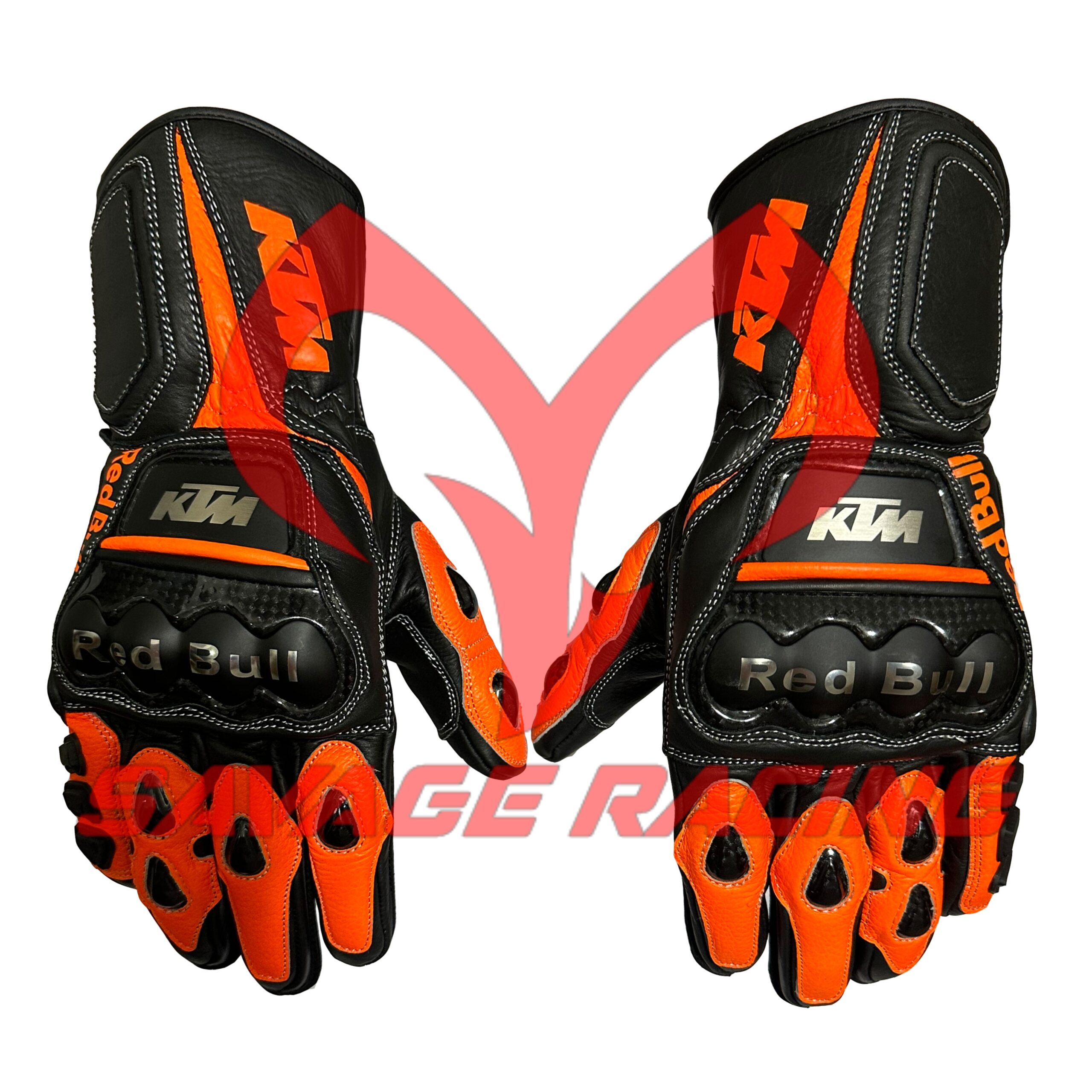 KTM Red Bull Leather Racing Gloves Front View KTM Red Bull Racing Gloves Front View - Savage Racing