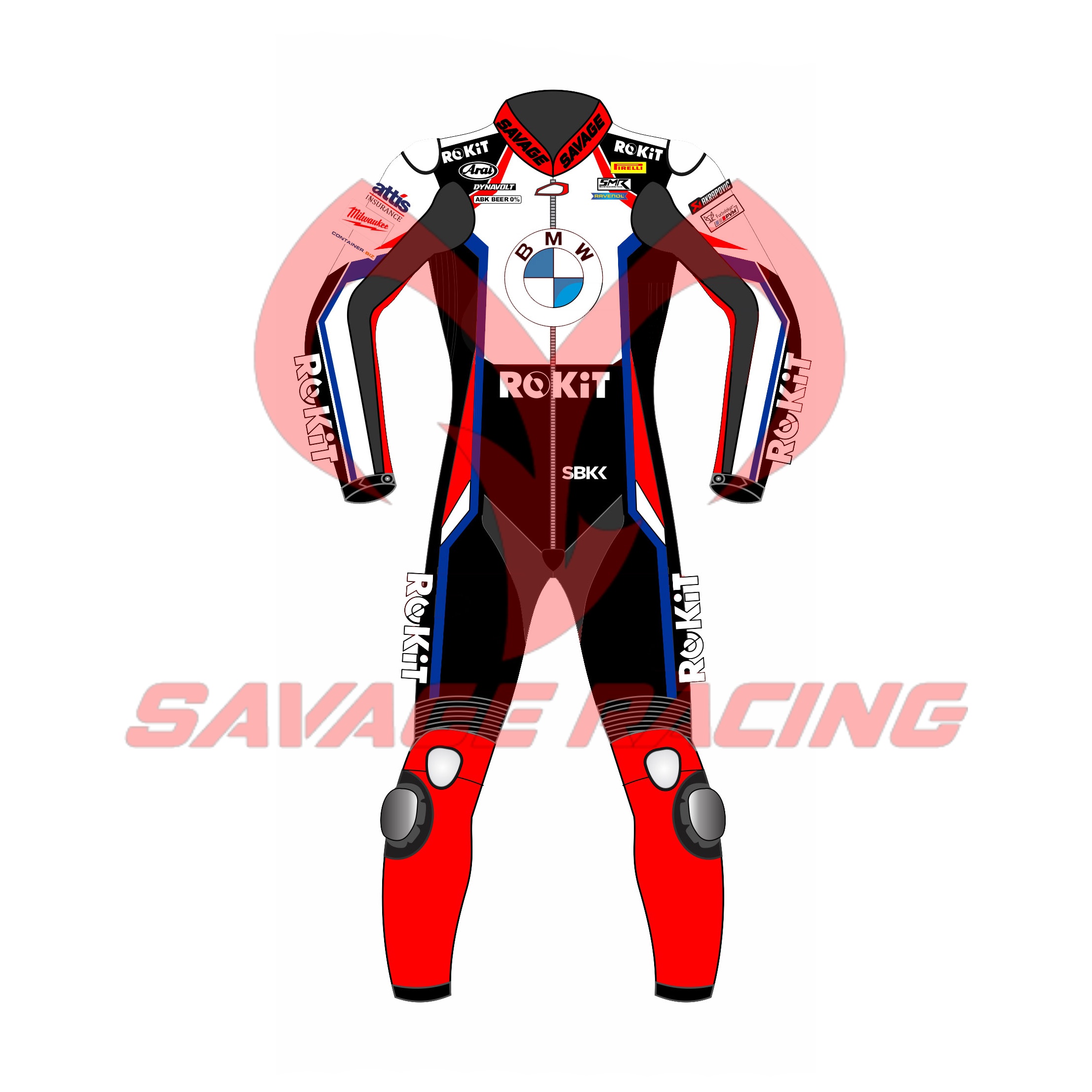 BMW ROKiT Michael van der Mark SBK 2023 Racing Suit – Front Design BMW ROKiT Michael van der Mark SBK 2023 Leather Racing Suit Front View