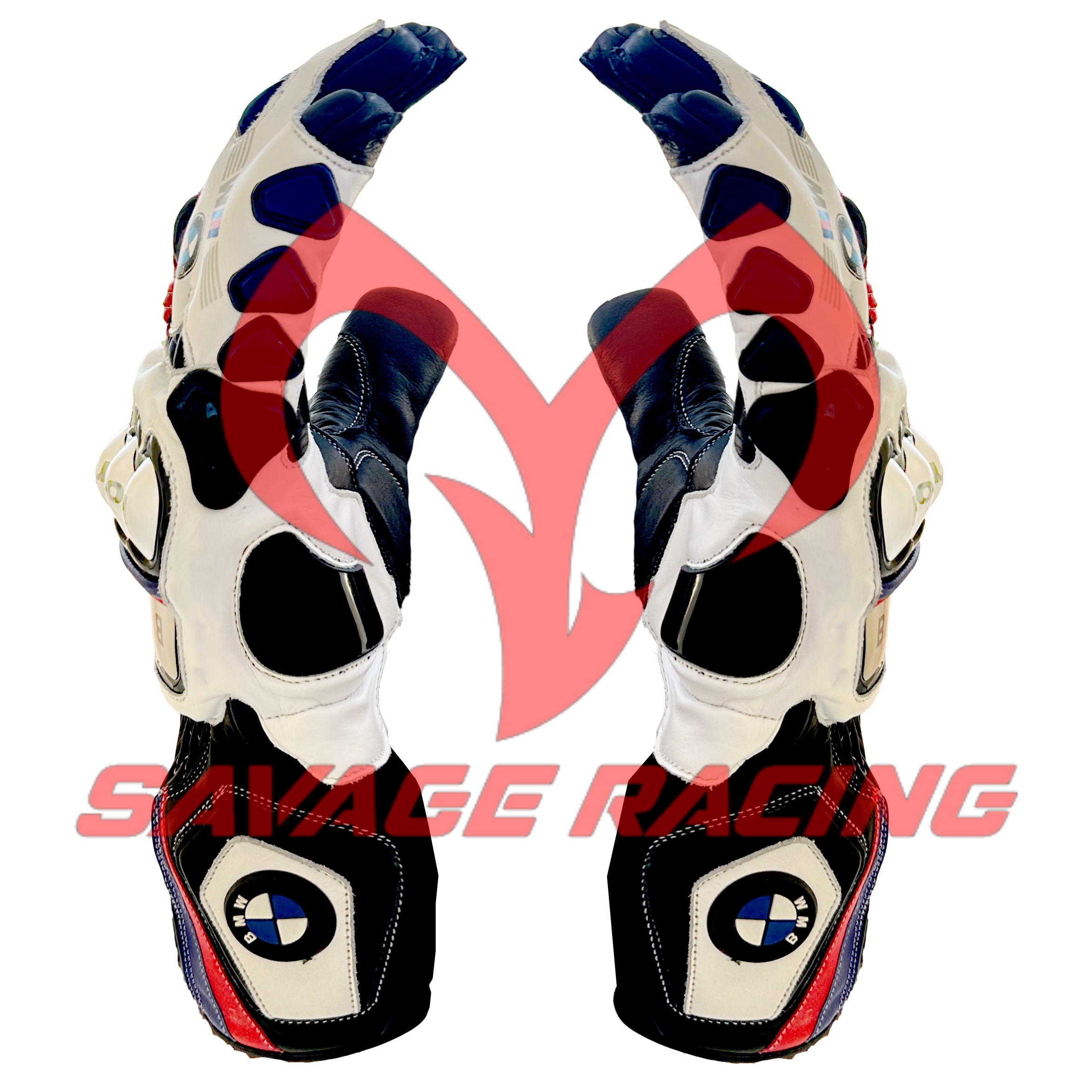 BMW Motorrad S1000RR Gloves – Rear Angle with BMW Branding Rear cuff and side knuckle view of BMW S1000RR leather gloves