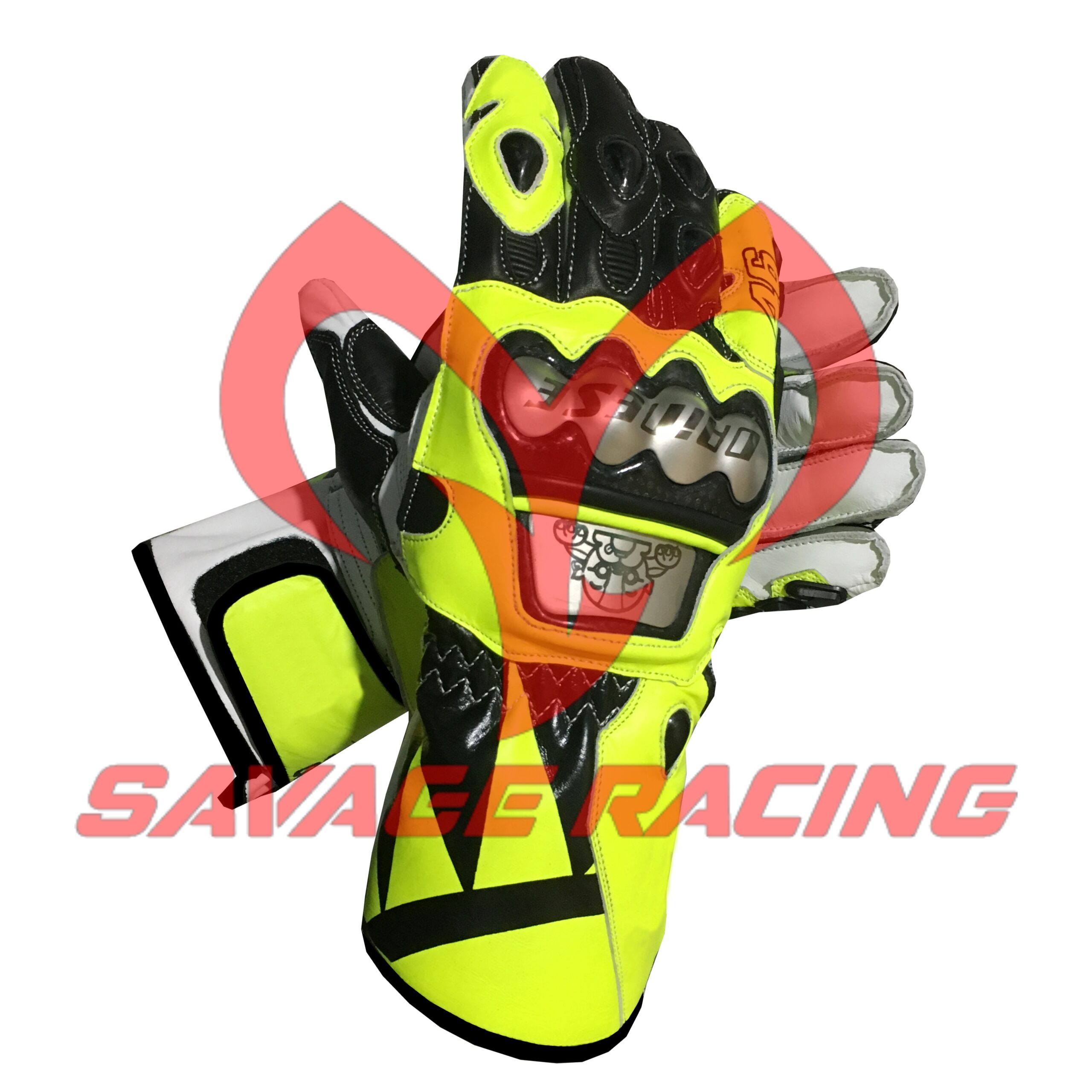 Valentino Rossi Motorcycle Gloves 2019 VR46 Edition Valentino Rossi gloves in neon yellow and black color with embossed steel knuckle guards