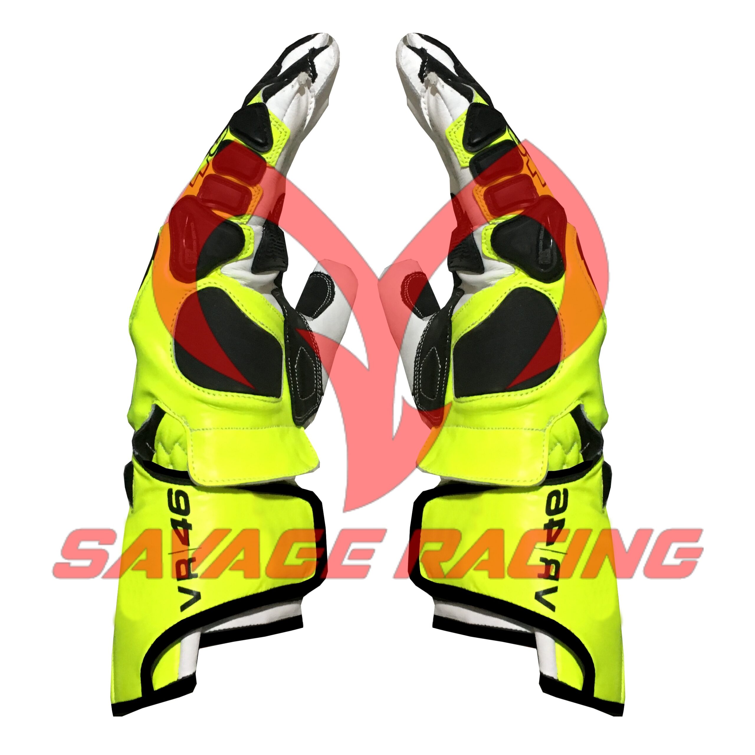 Palm View - Rossi VR46 Racing Gloves 2019 Underside of Valentino Rossi gloves showing palm grip areas and reinforced leather seams