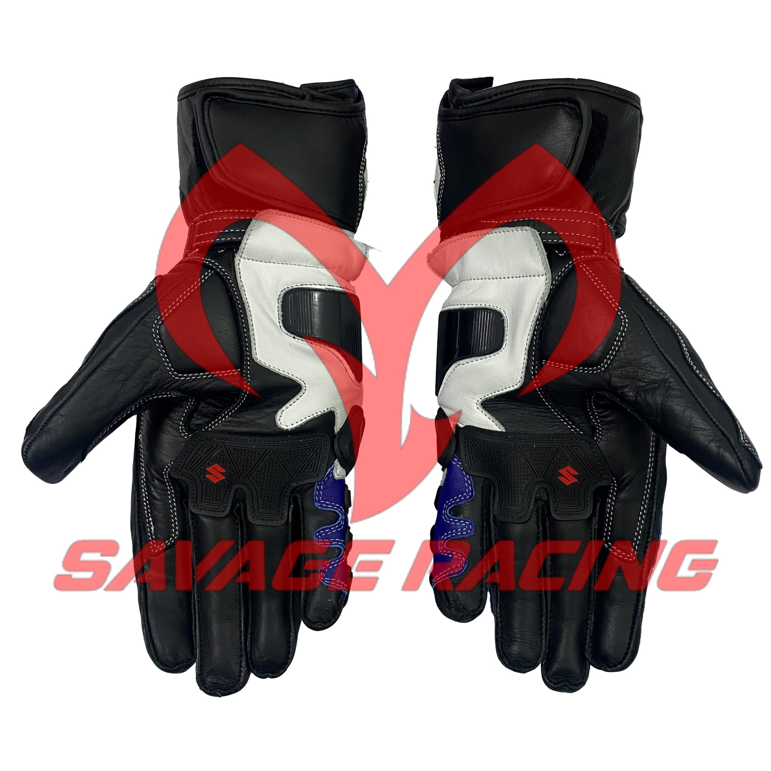 Palm Grip Detail - GSX-R Suzuki Motorcycle Gloves with Anti-Slip Panels Inner palm view of Suzuki GSX-R leather motorbike gloves